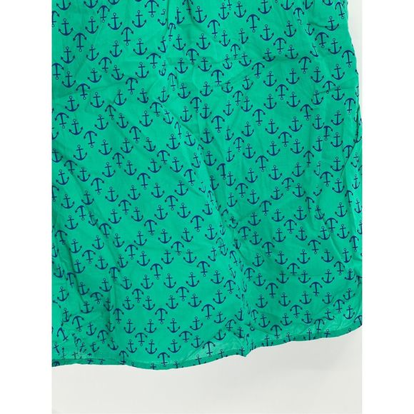 Talbots Tank Top Women Small Petite Green Blue Anchor Ruffle Neck Button Up - Picture 9 of 12